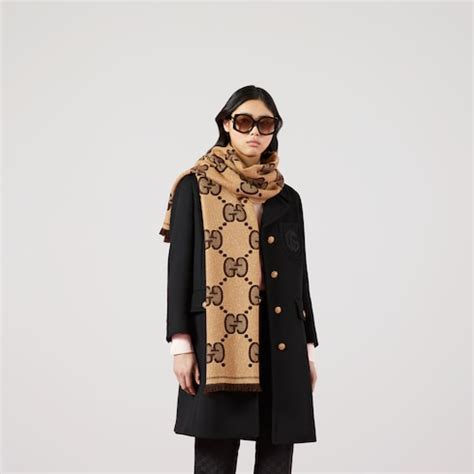 Gucci ผ้าพันคอ GG wool jacquard scarf